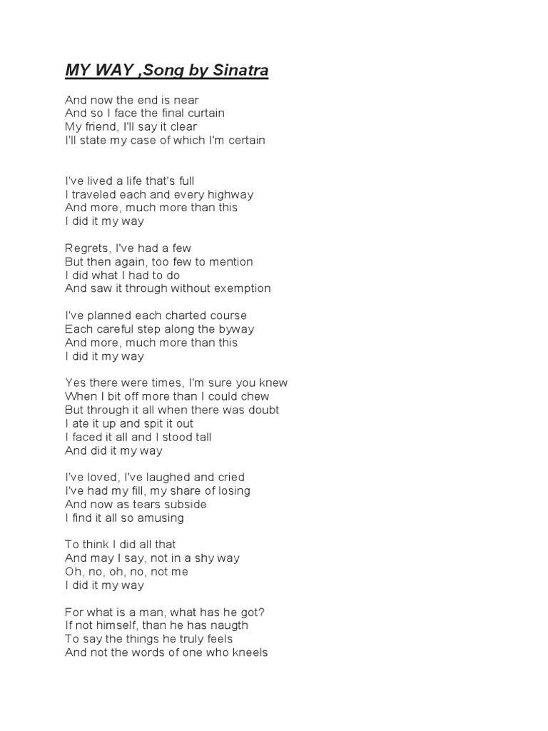 "My Way Lyrics by Frank Sinatra" | PDF