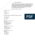 Lista de exercícios de programação linear com métodos gráfico e simplex