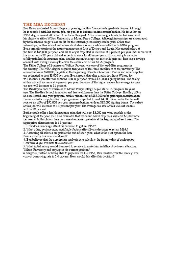 The mba decision pdf master of business administration salary