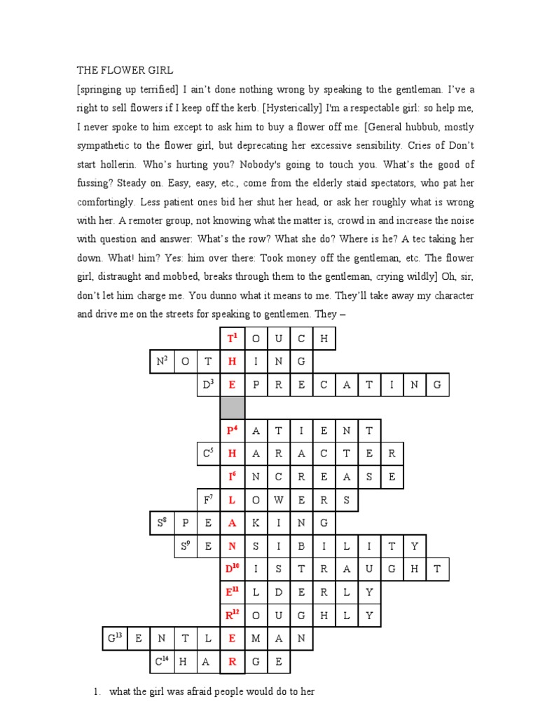 Pygmalion Crossword Puzzle PDF Crossword Learning