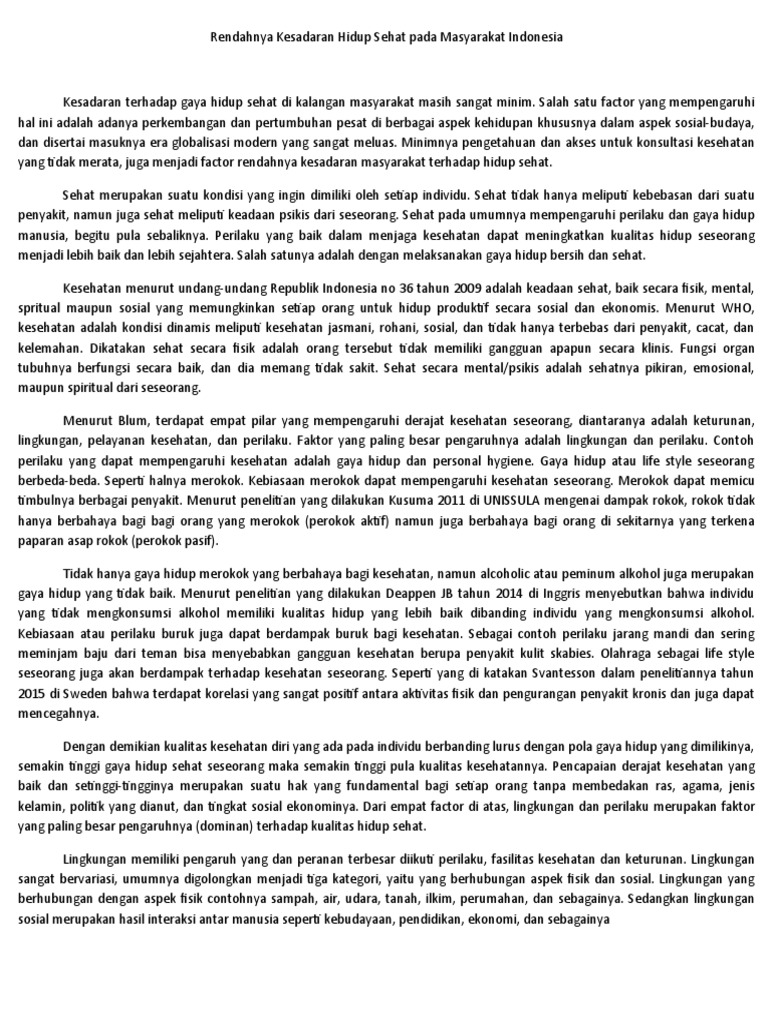Rendahnya Kesadaran Hidup Sehat Pada Masyarakat Indonesia Pdf