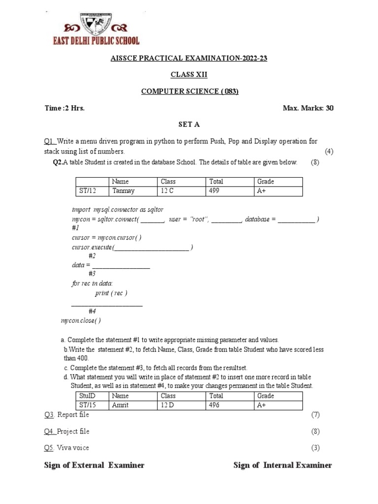 CS Practical 2023 | PDF | Databases | Computer Science