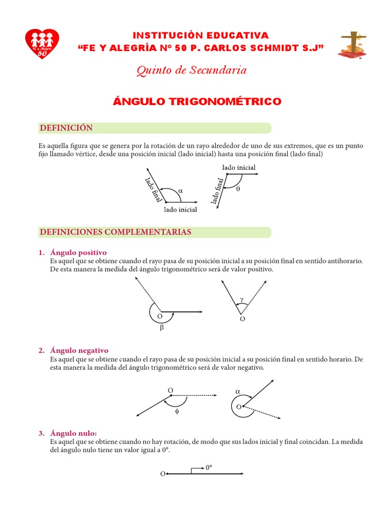 Ángulo Trigonométrico para Cuarto Grado de Secundaria | PDF ...