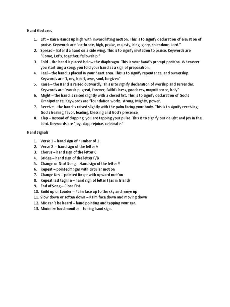 Worship Leader Hand Signals Guide | PDF