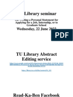 22 June 2022 TU Library Seminar On Writing A Personal Statement For Applying For A Job, Internship, or Graduate School