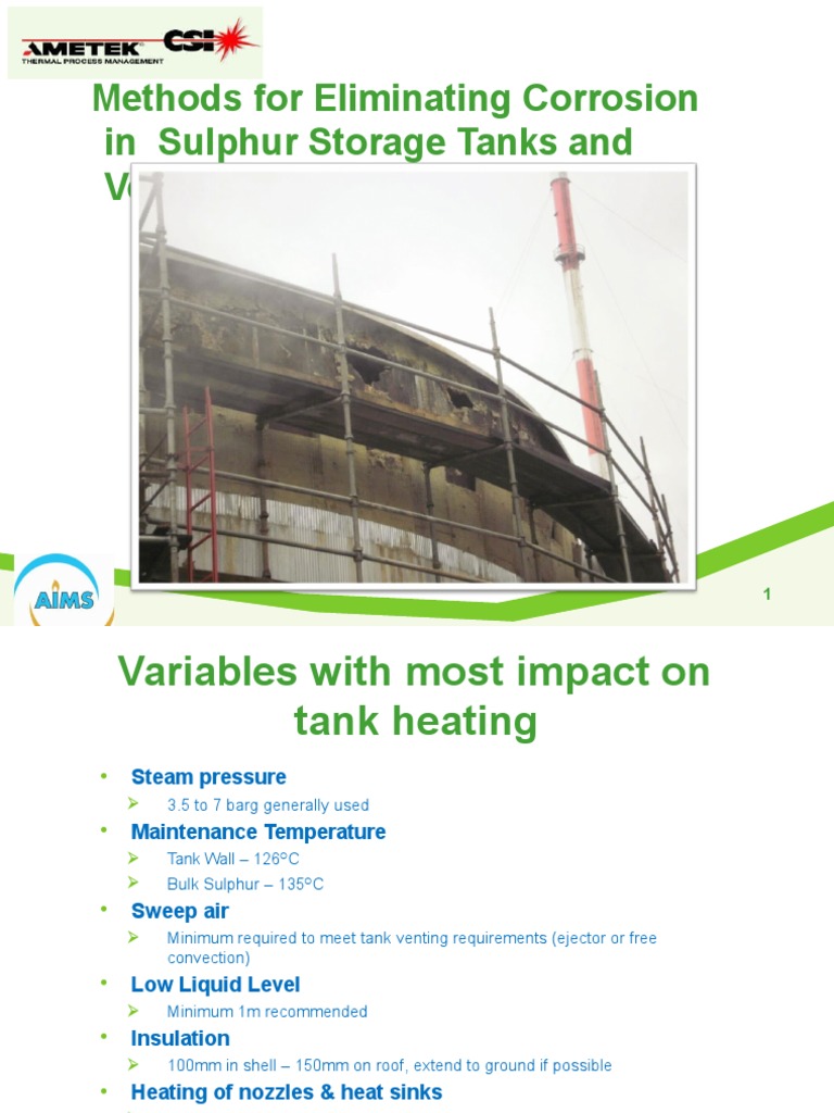 Methods For Eliminating Corrosion in Sulphur Storage Tanks and Vessels