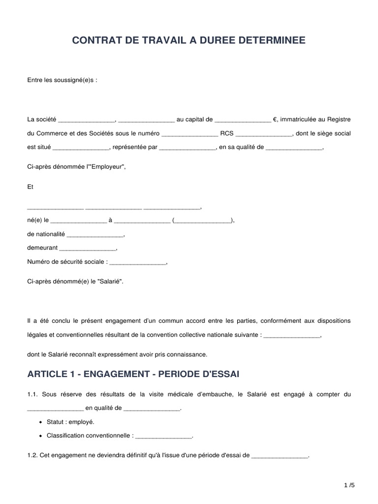 Contrat de Travail A Durée Determinée CDD | PDF | Économie | Travail