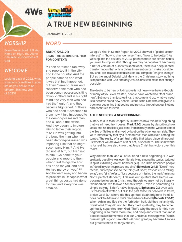 True New Beginnings in Christ | PDF | Jesus | Gospel Of Mark