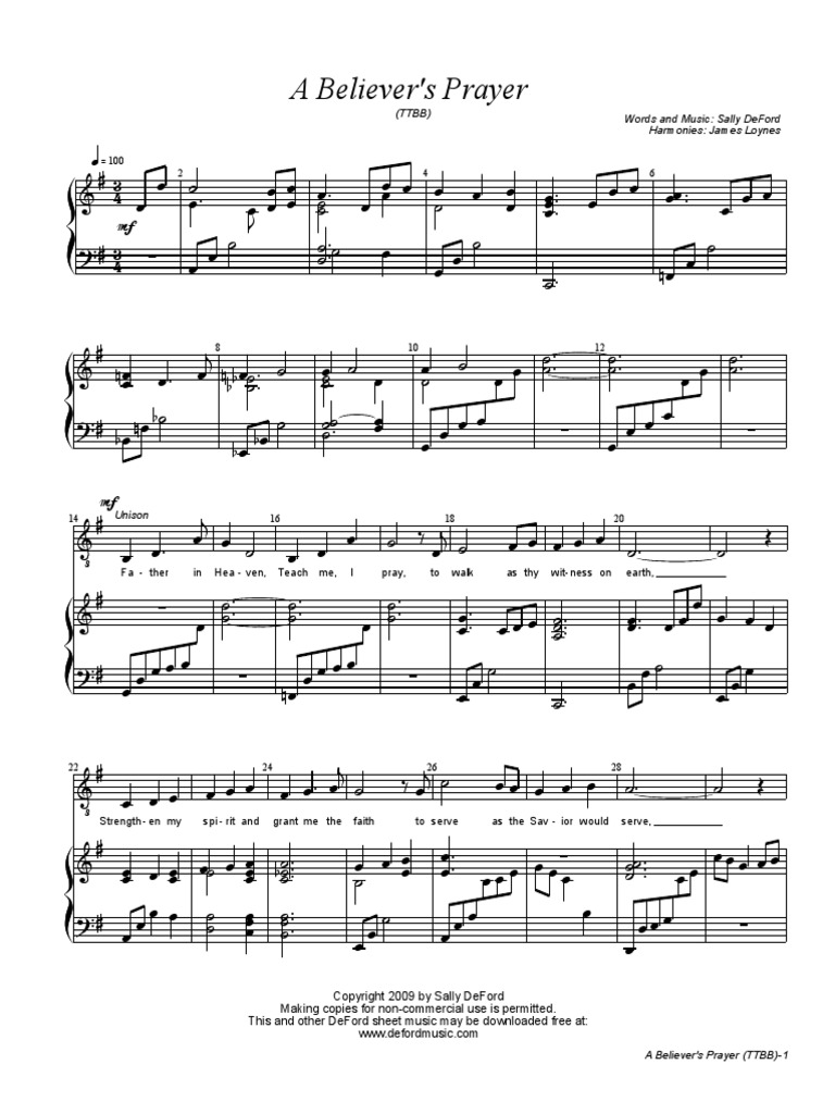 A Believers Prayer Ttbb Pdf