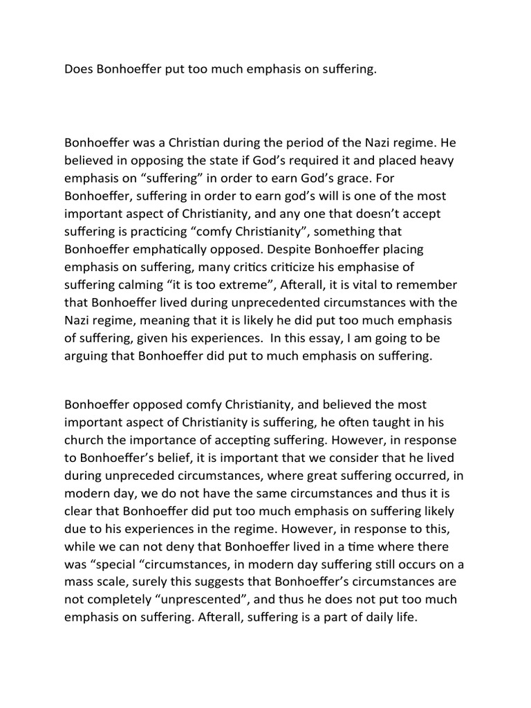 Bonhoeffer's Emphasis on Suffering | PDF | Dietrich Bonhoeffer ...