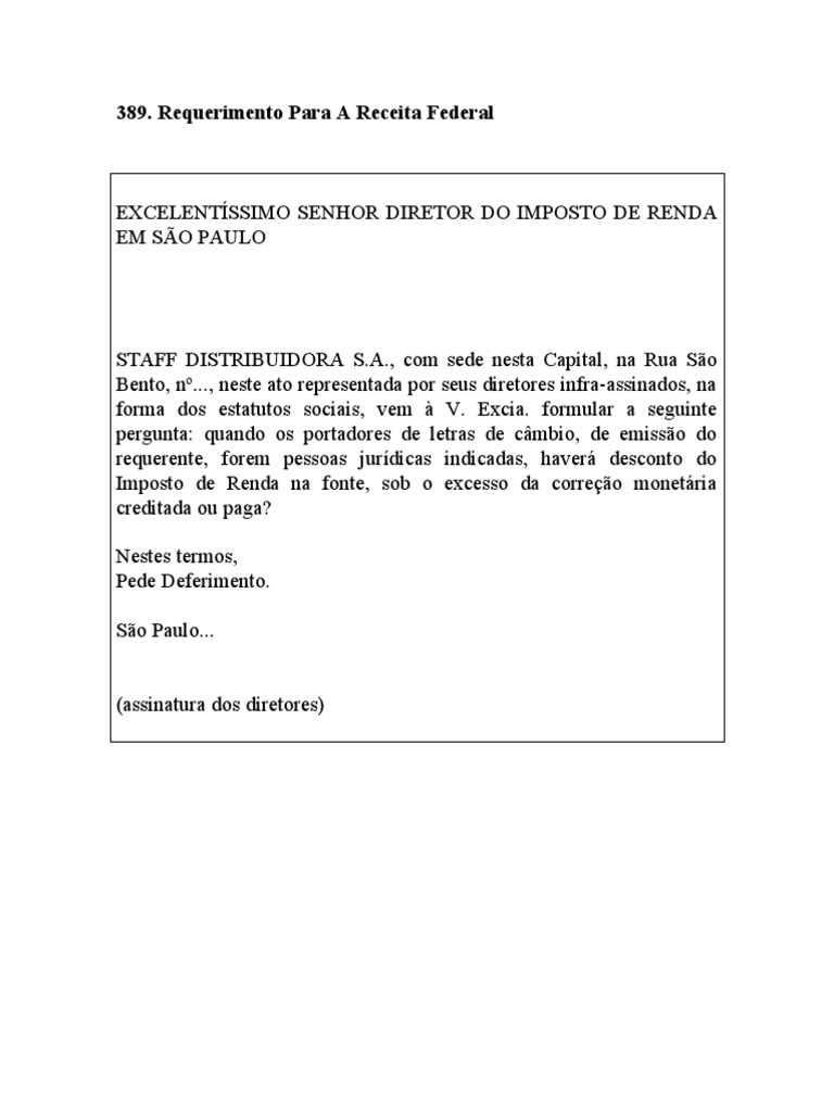 Requerimento de Imposto de Renda | PDF | Direito