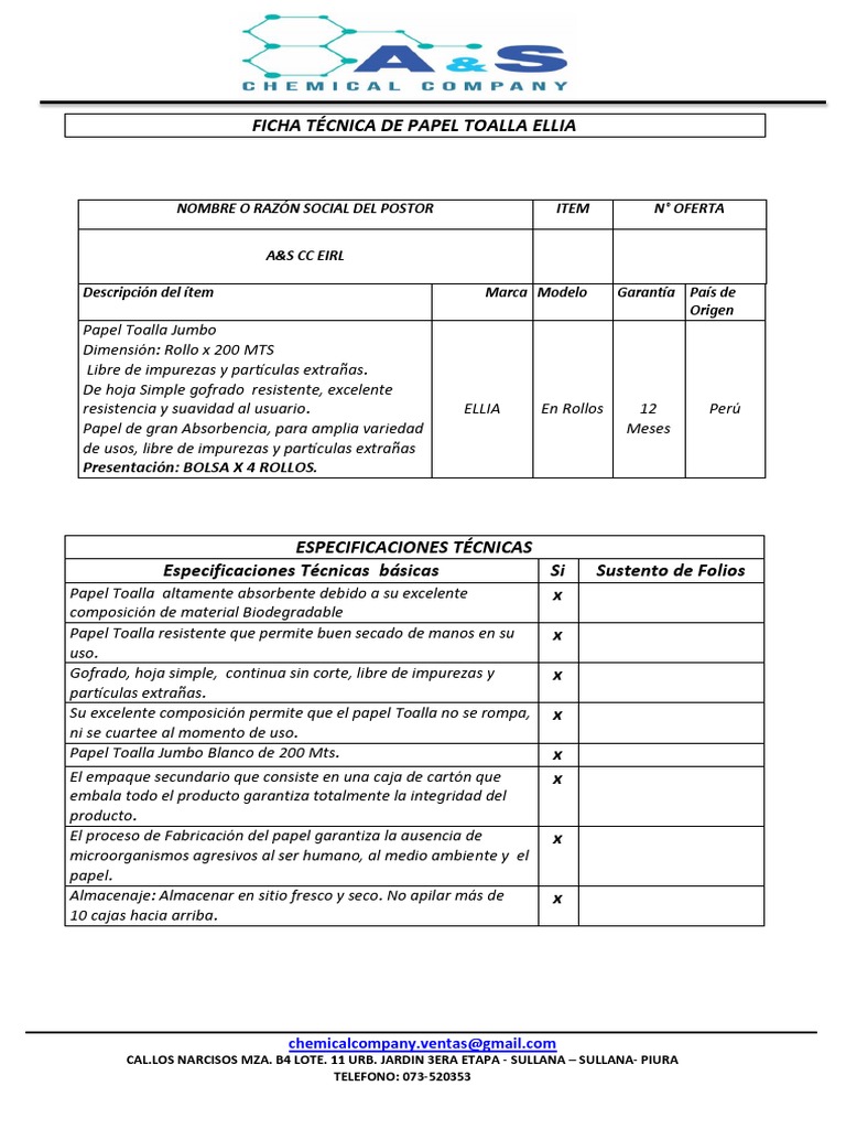 FT Papel Toalla Blanco Jumbo Ellia | PDF