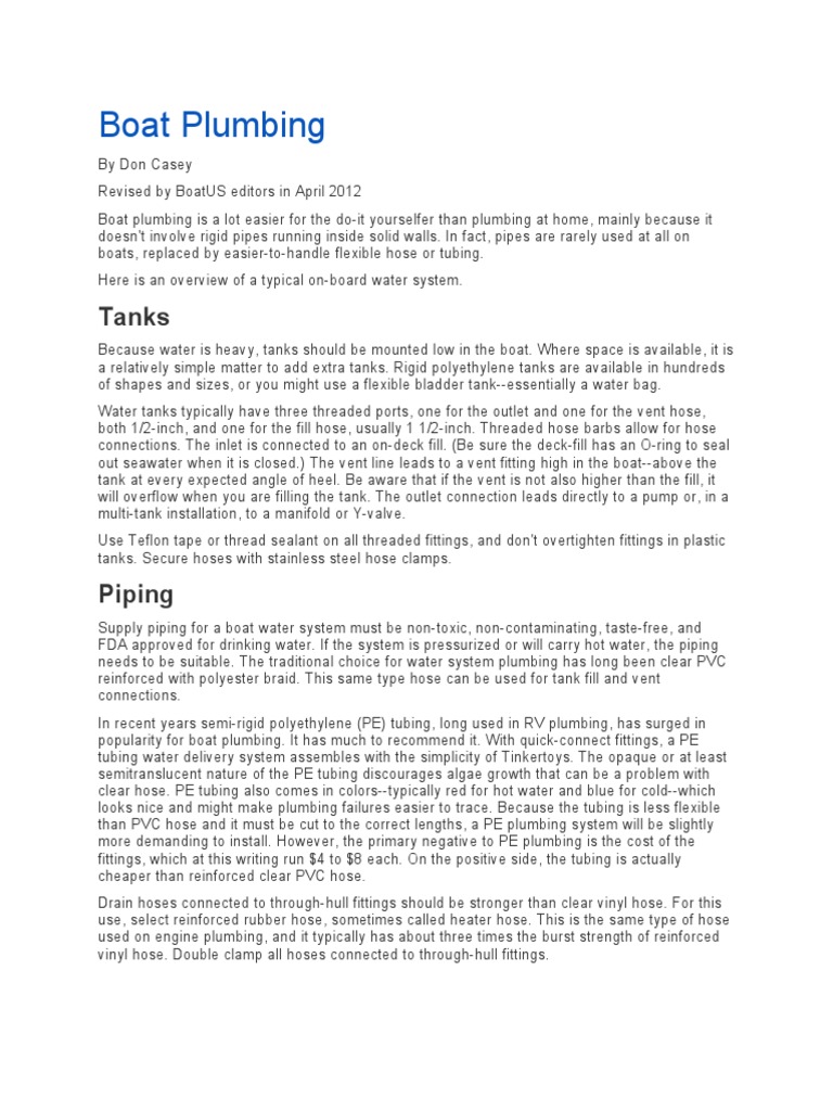 Boat Plumbing PDF Water Heating Pipe (Fluid Conveyance)