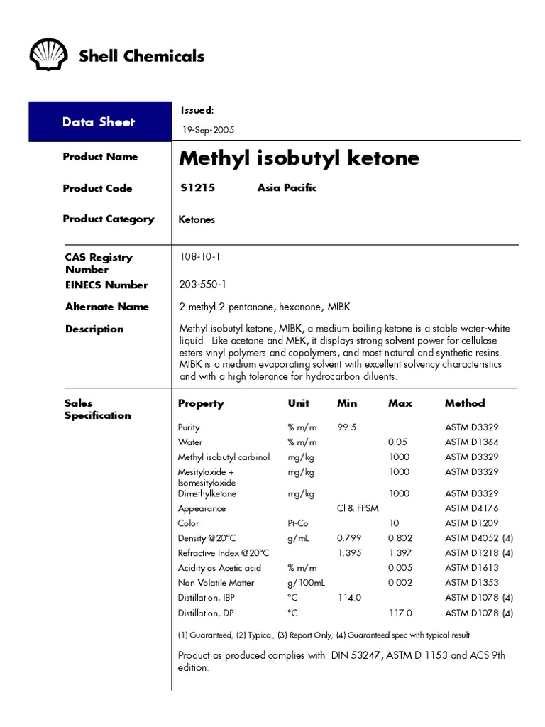 Datasheet Ketonesmibkasiapacific PDF Water Ketone