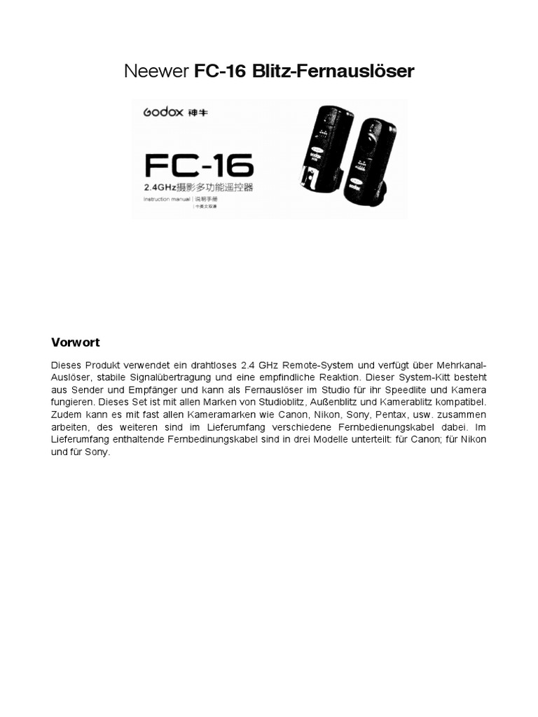 Neewer fc16 deutsch pdf