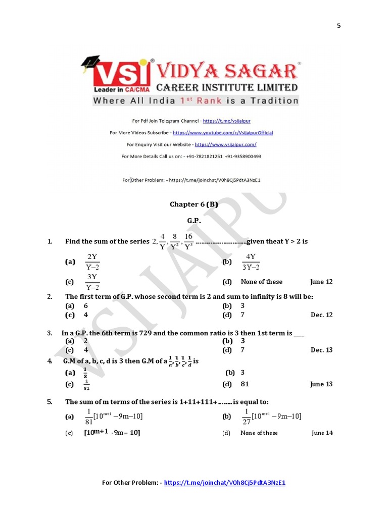 Geometric Progression Problems and Solutions | PDF | Set