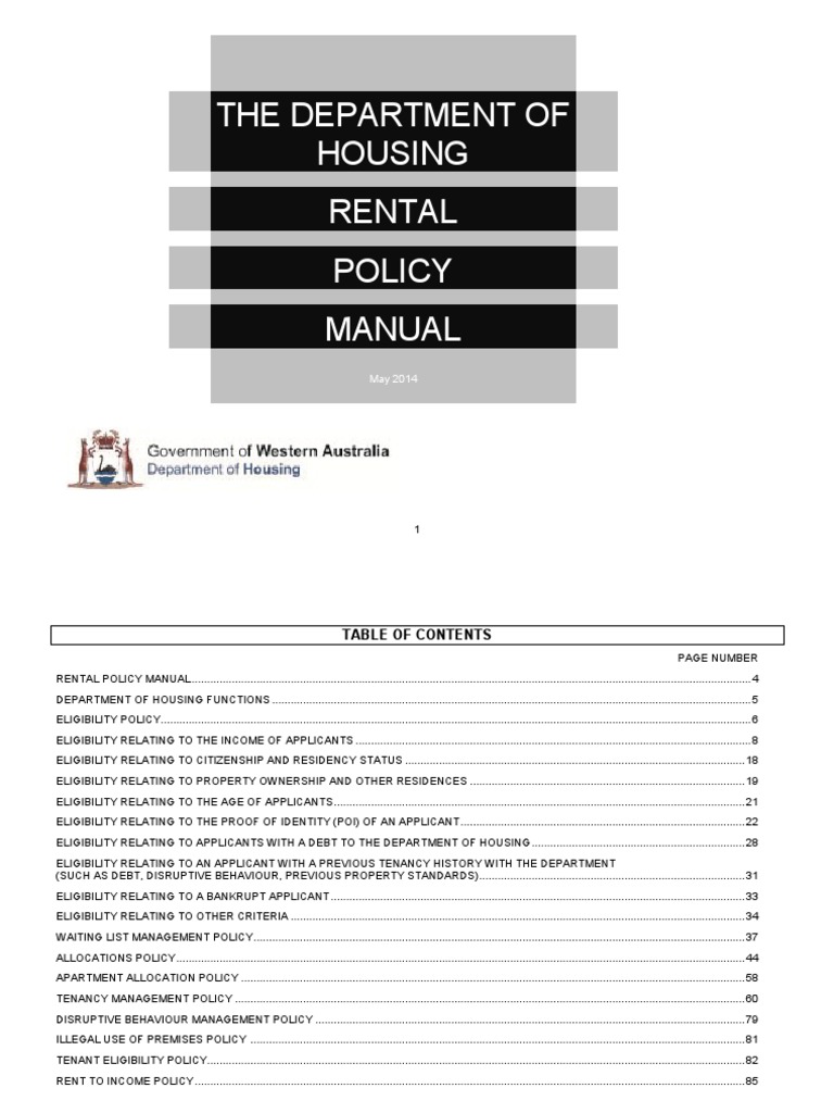Attachment 10.4.4 - Rental Policy Manual | PDF | Cost Of Living | Pension