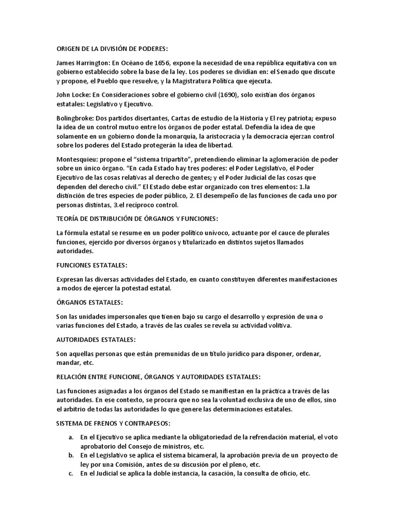 Orígenes y Funciones de la División de Poderes | PDF | Separación de ...