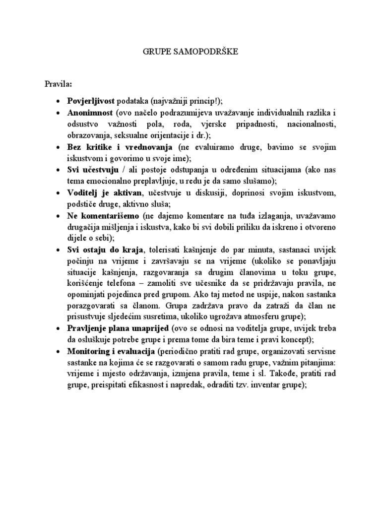 Pravila Za Grupe Samopodrške | PDF