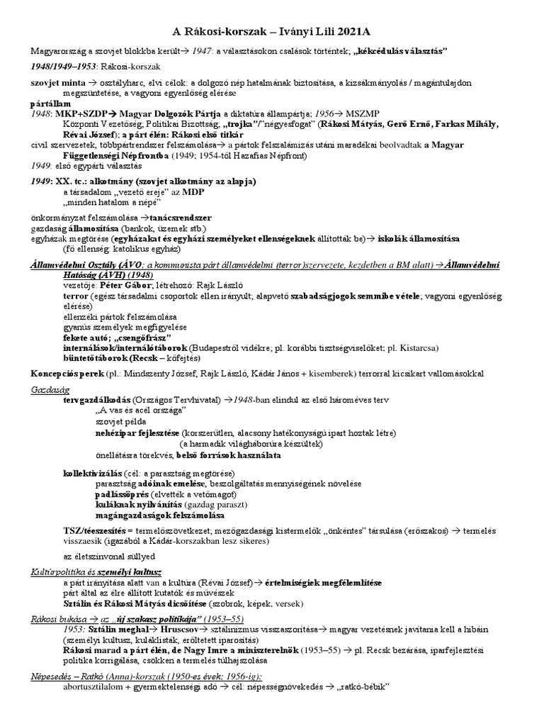 Rakosi Korszak | PDF
