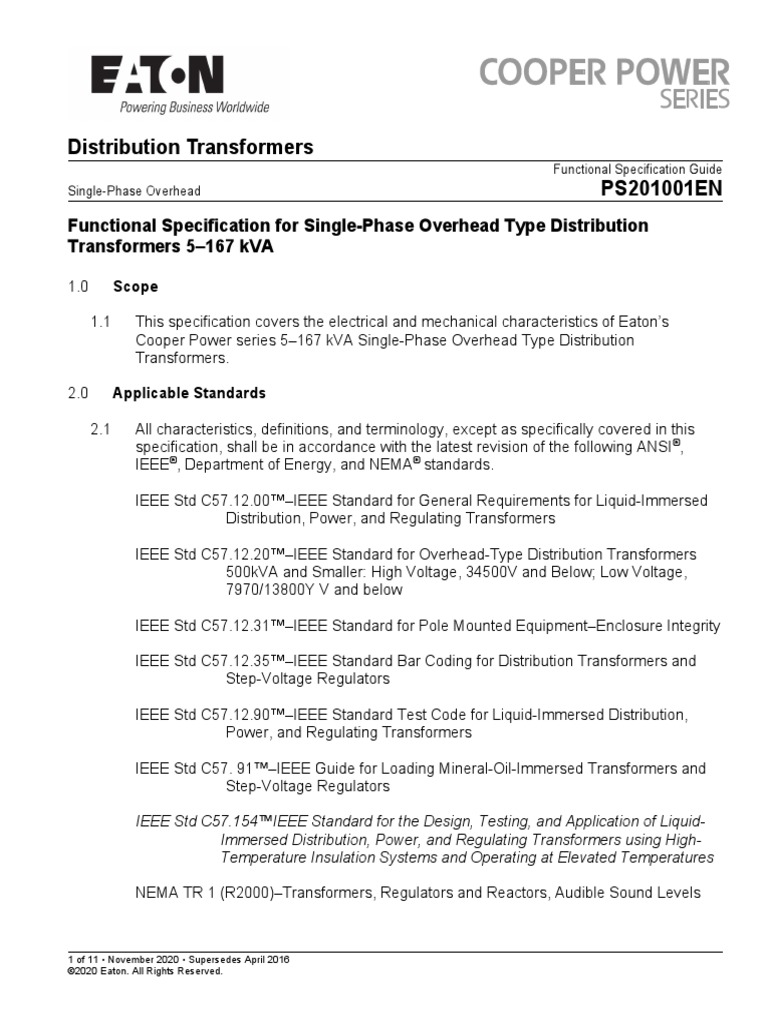 Functional Specification For Single Phase Overhead Type Distribution