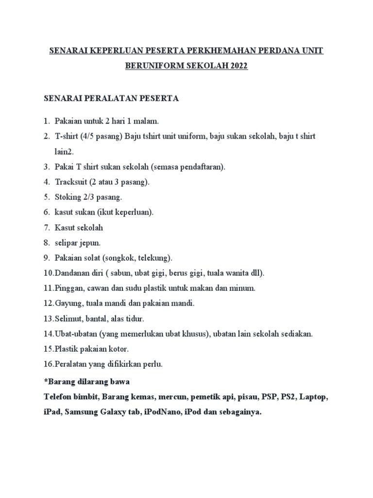 senarai-keperluan-peserta-perkhemahan-perdana-unit-beruniform-sekolah