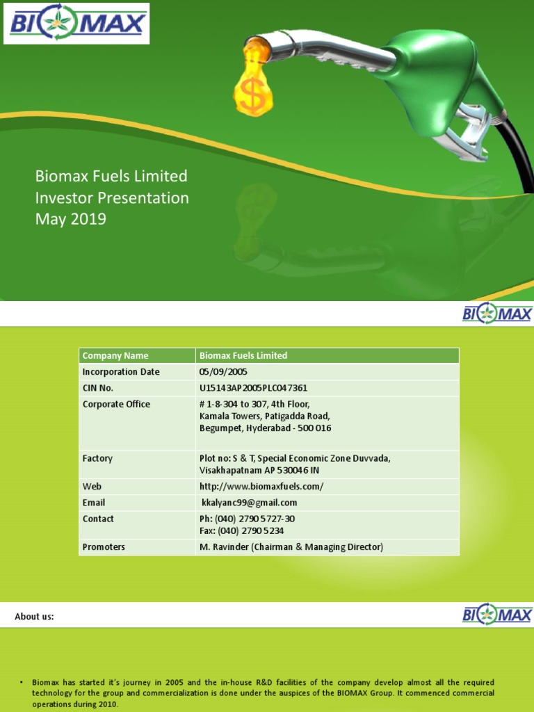 Biomax Fuels Limited Investor Presentation Providing Overview of