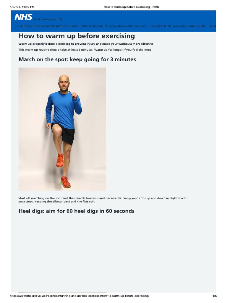How To Warm Up Before Exercising - NHS | PDF