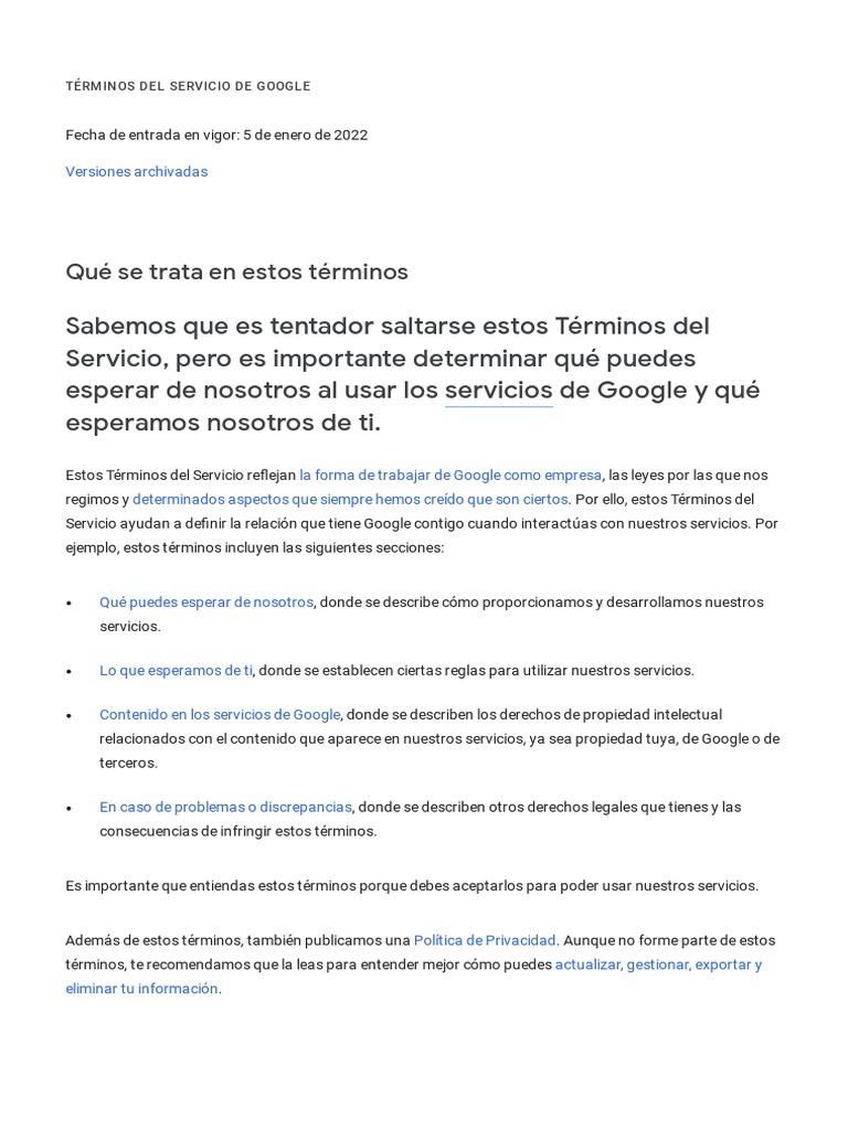 Google Terms of Service Es Eu | PDF | Daños y perjuicios | Propiedad ...