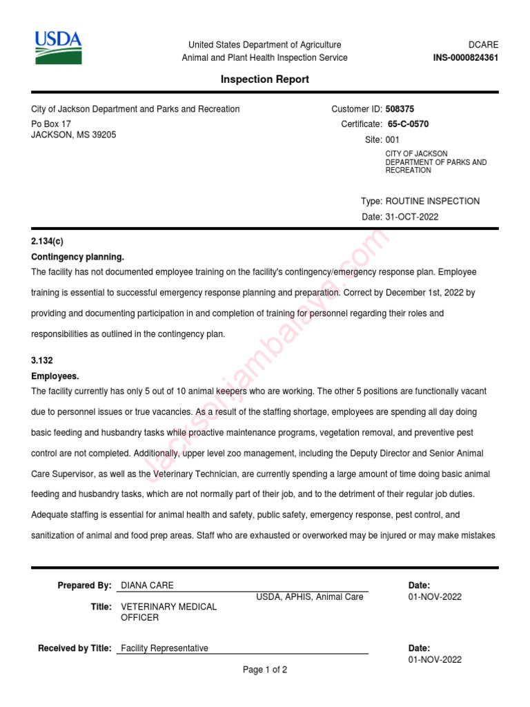 USDA Routine Inspection Report 2022 | PDF