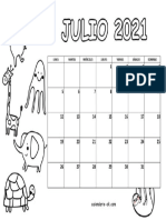 Calendario Julio 2021 para Colorear Ninos