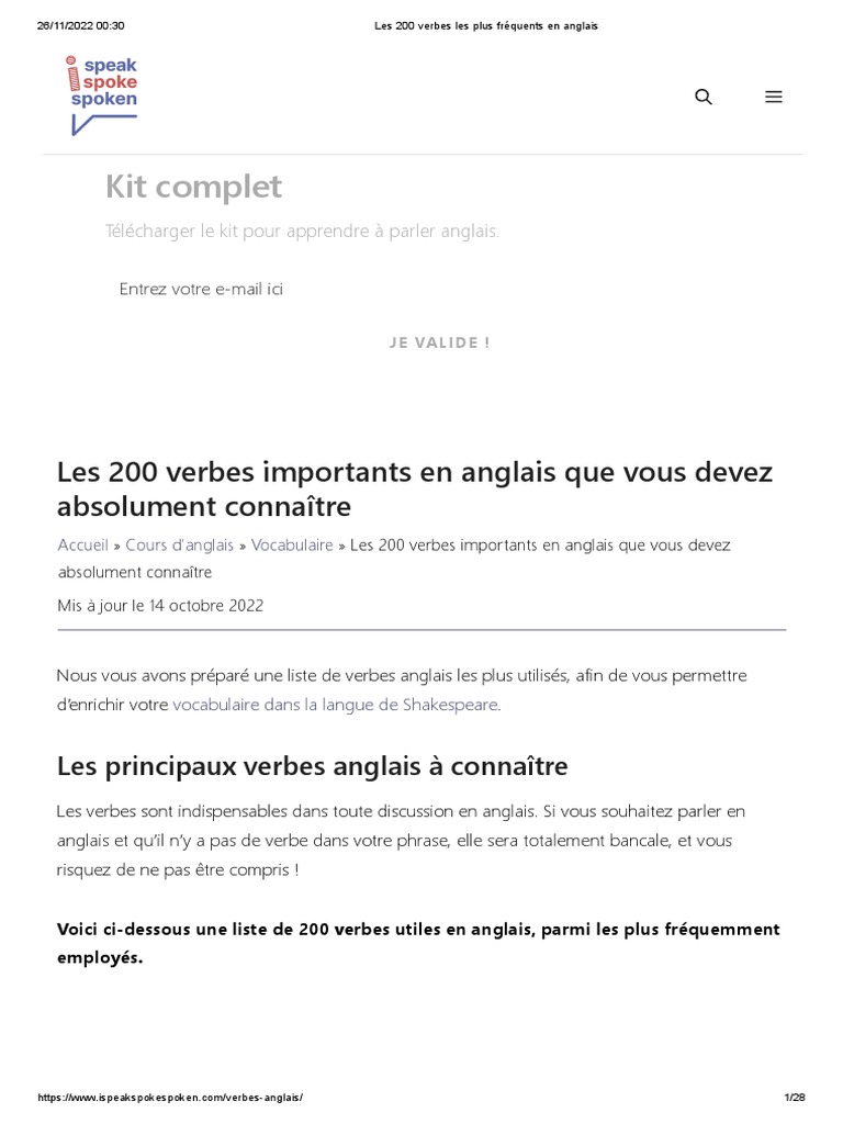 3000 Mots Anglais Les Plus Utilises Pdf Les 200 Verbes Les Plus Fréquents en Anglais | PDF | Langue anglaise |  Morphologie linguistique