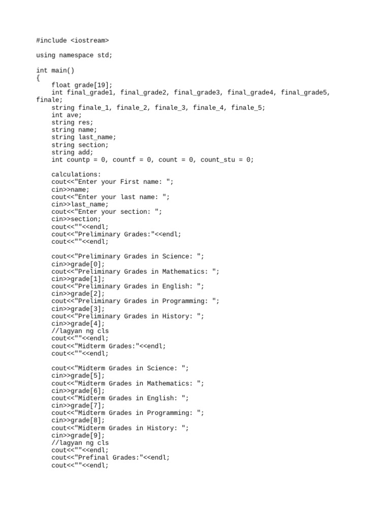 Grades Entering System (C++ Programming) | PDF | Computer Programming ...