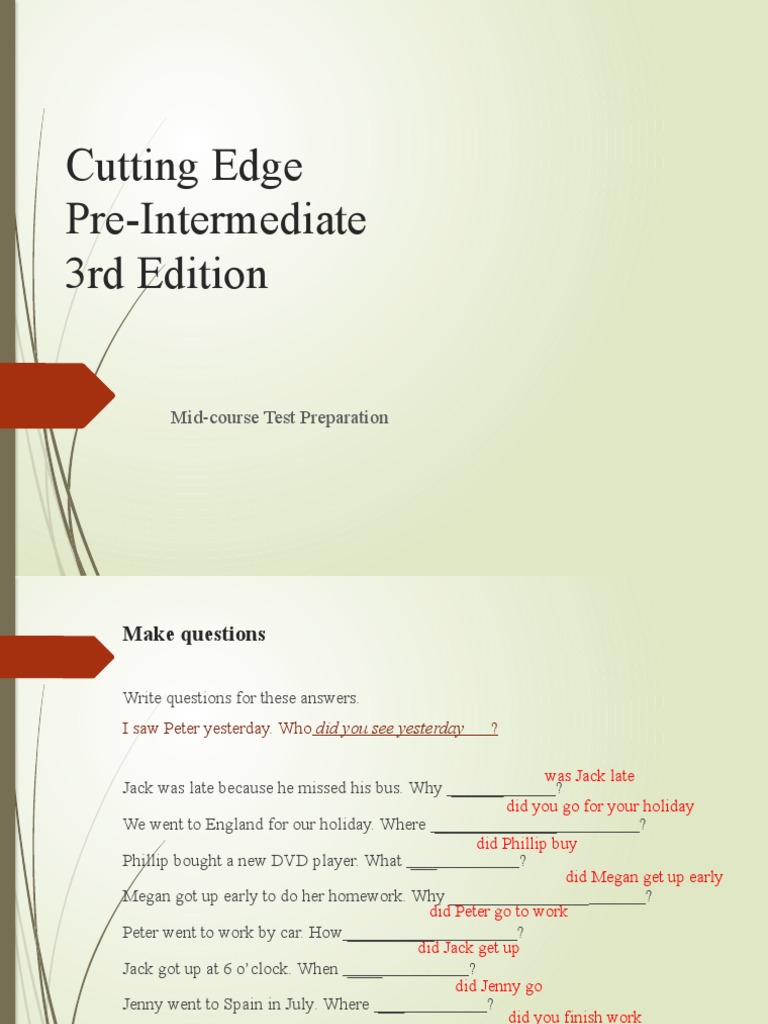 Cutting Edge Pre Intermediate Mid Course Test Preparation 3rd