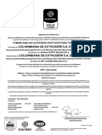 Certificado de conformidad para tuberías de gas EXTRUCOL