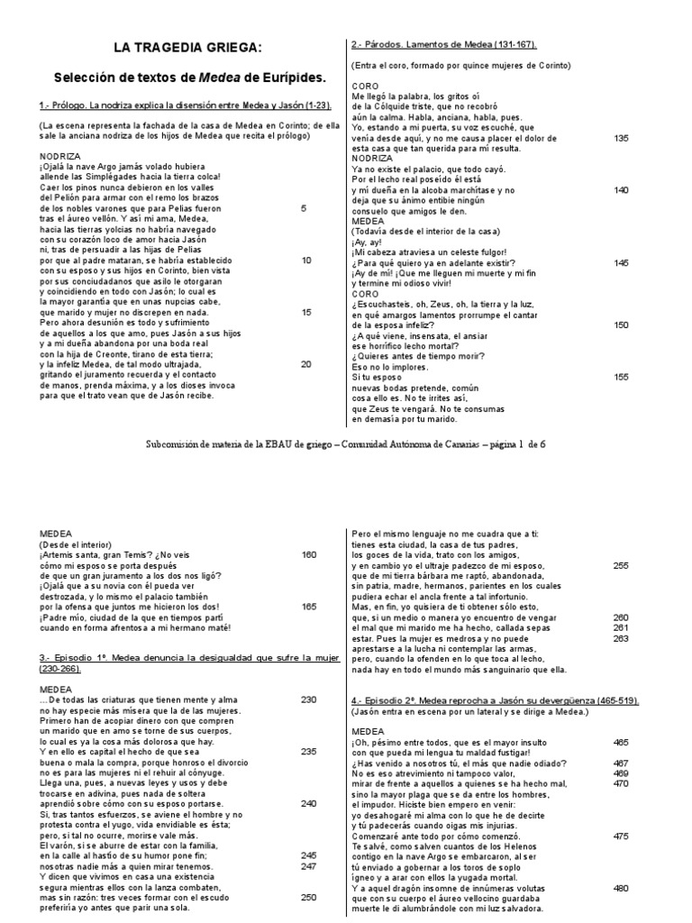 Selección de Textos de Medea de Eurípides | PDF | Jason