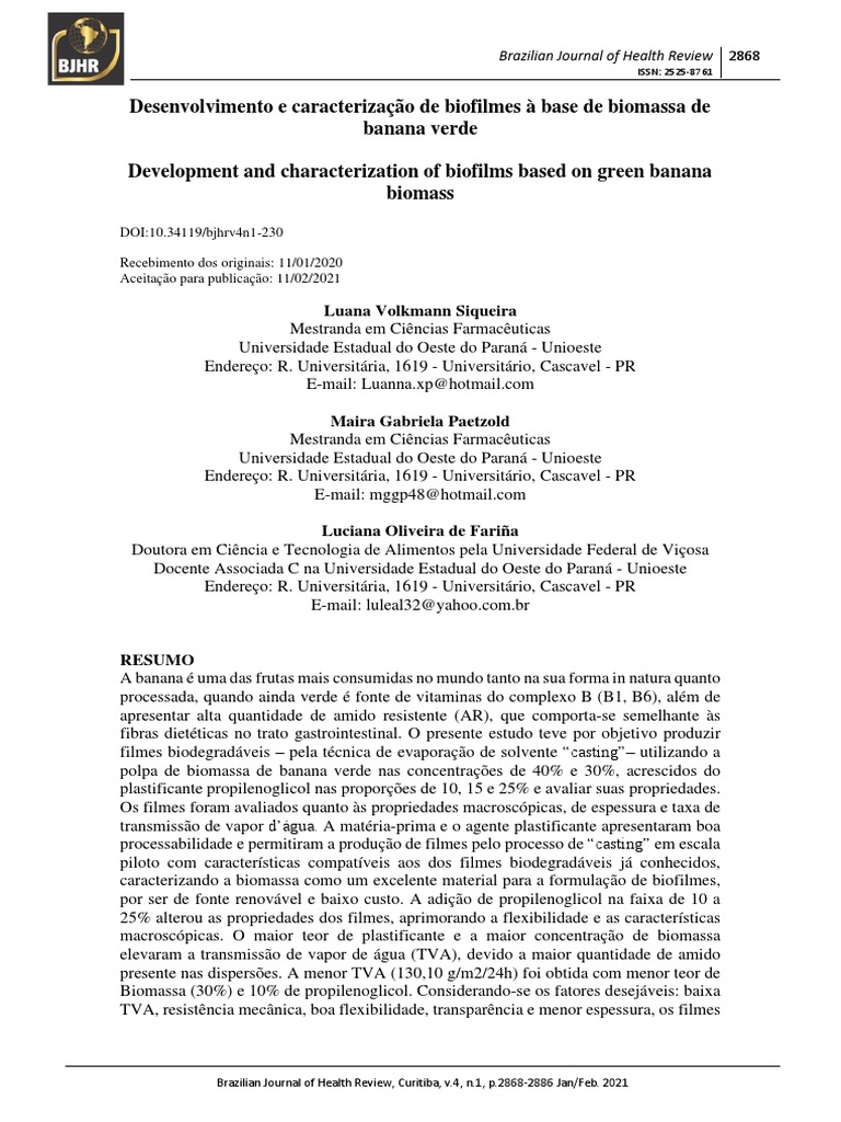 Banana Verde PDF Fibra alimentar Dieta e Nutrição