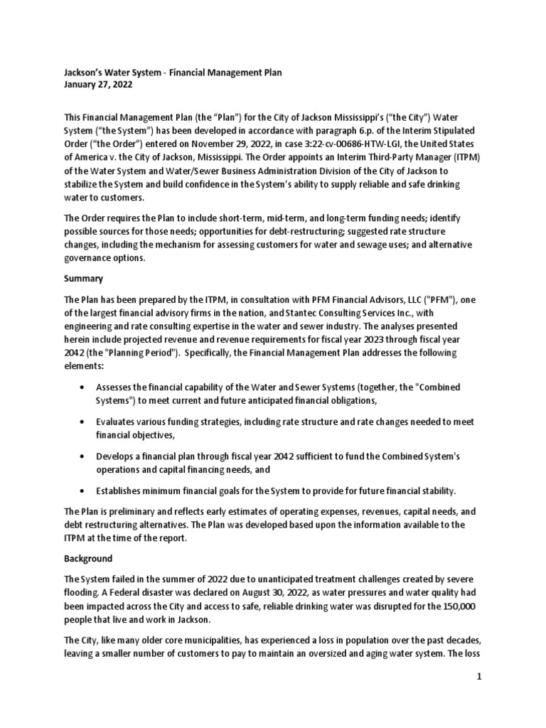Jackson Water System Finance Plan | PDF | Finance & Money Management
