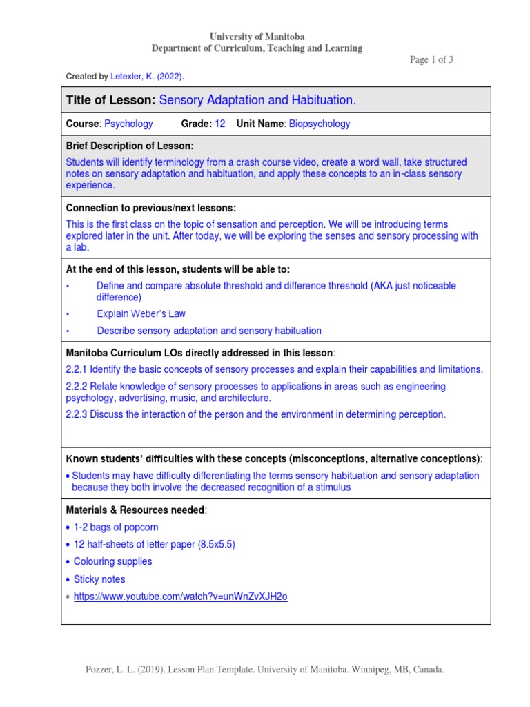 Sensory Adaptation Habituation LD | PDF | Perception | Senses