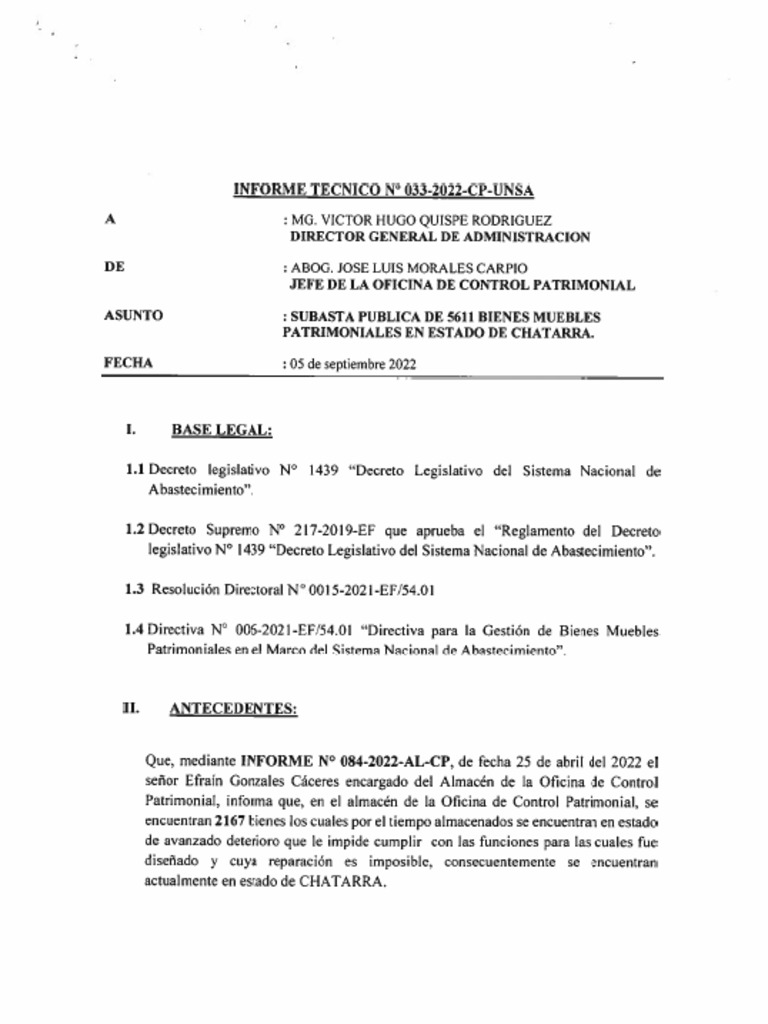 Informe Tecnico No 033 2022 CP Unsa 68i1m | PDF