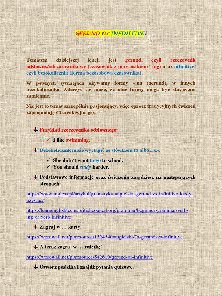 kl.7-8. Gerund I Infinitive 8-10.06 Popr. | PDF
