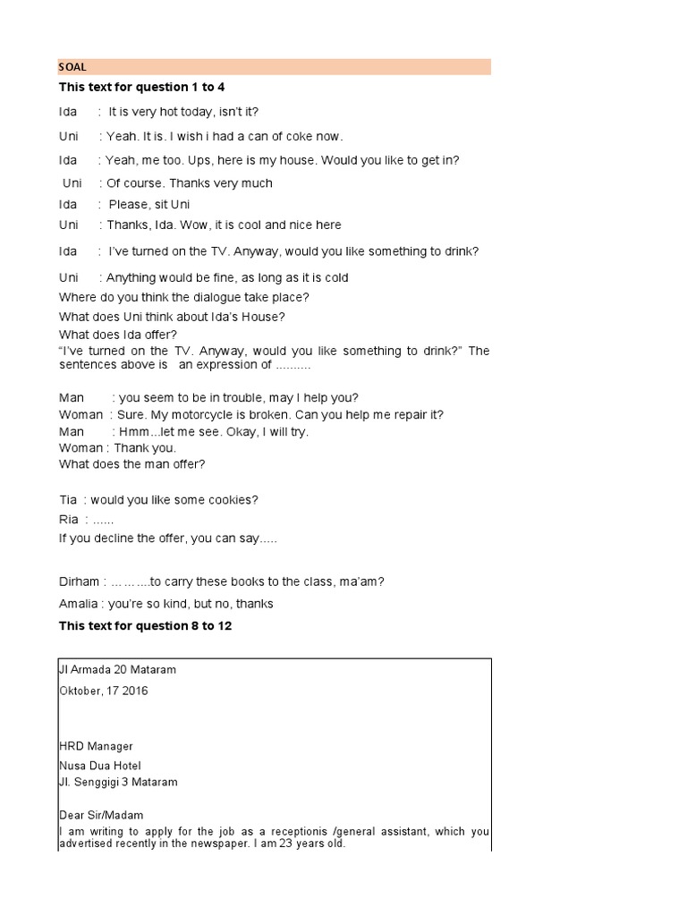 English Dialogue Exercises for Class 12 | PDF