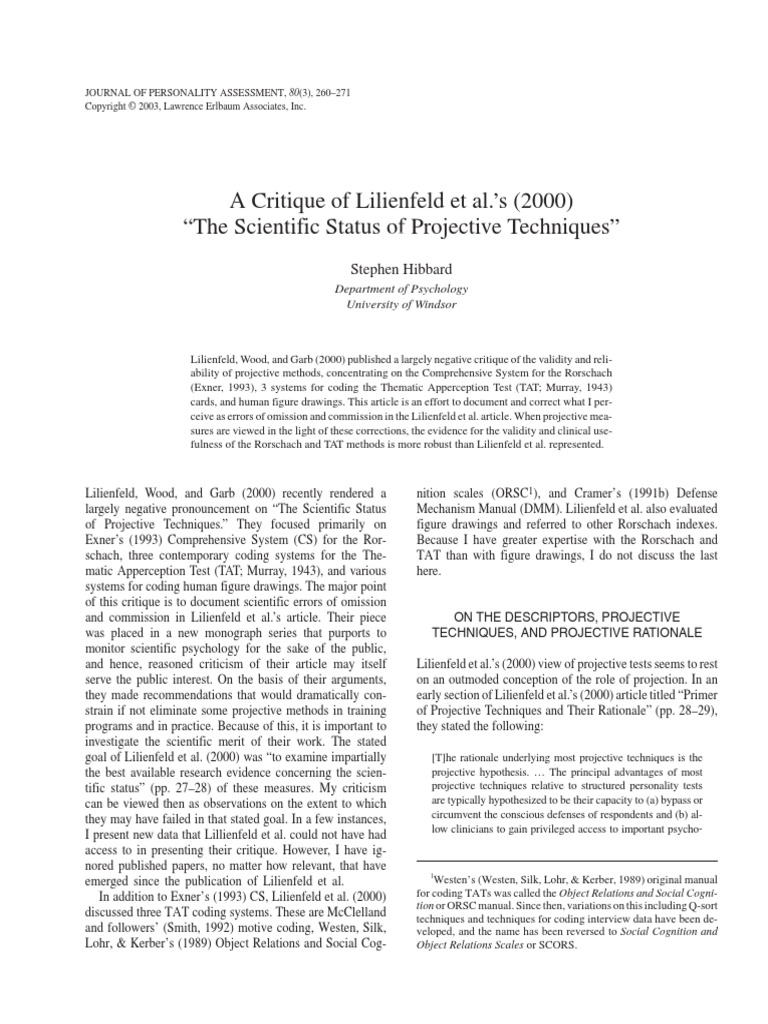 Hibbard (2003) - A Critique of Lilienfeld Et Al's (2000) - The ...