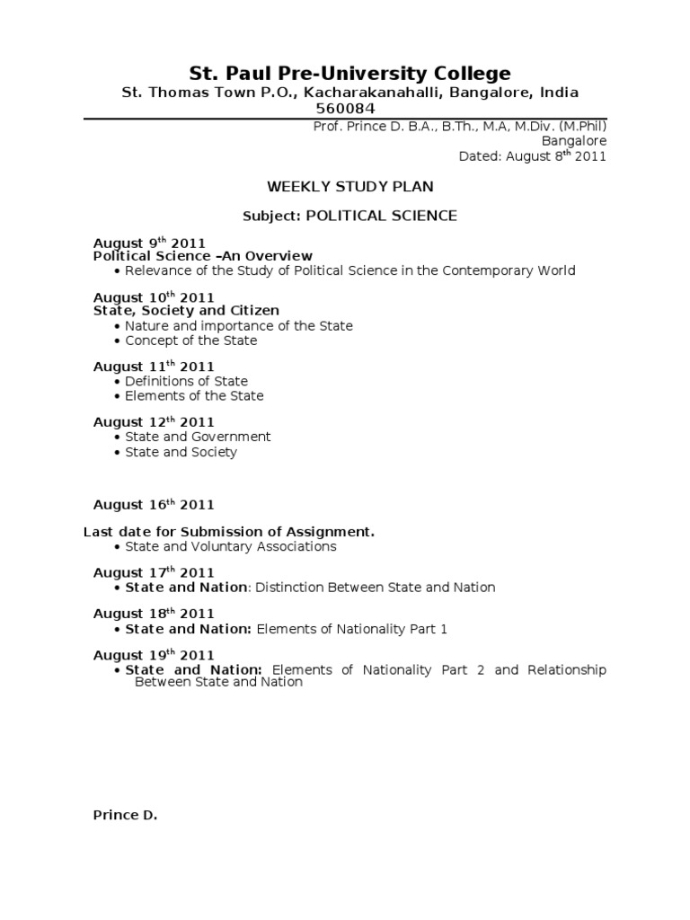 Weekly Study Planfor This Week | PDF