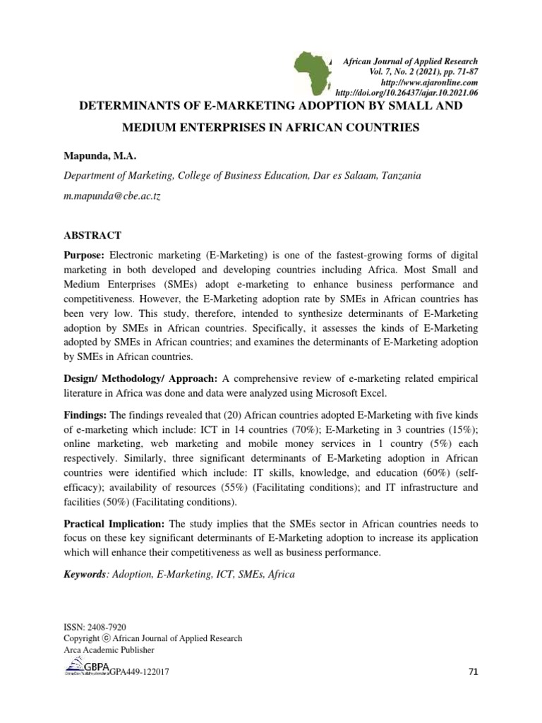 Determinants of E-Marketing Adoption by Small and Medium Enterprises in ...