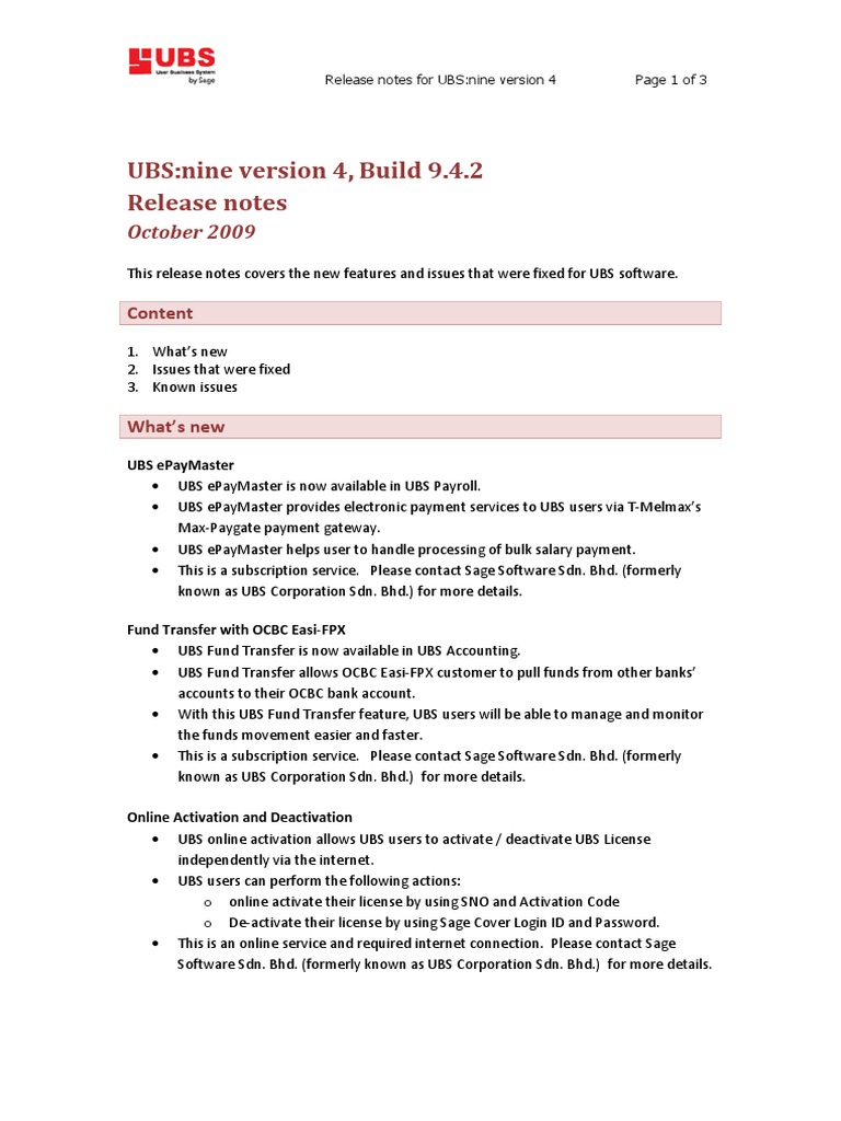 UBS:nine v4 Release Notes Overview | PDF | Ubs | Internet