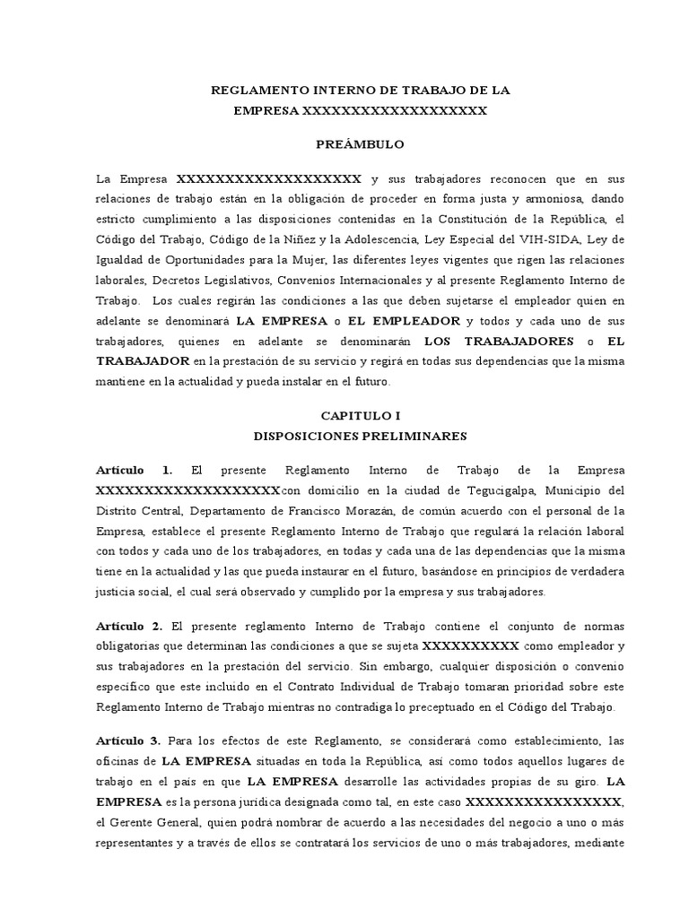 Reglamento Interno de Trabajo 1 | PDF | Salario | Derecho laboral
