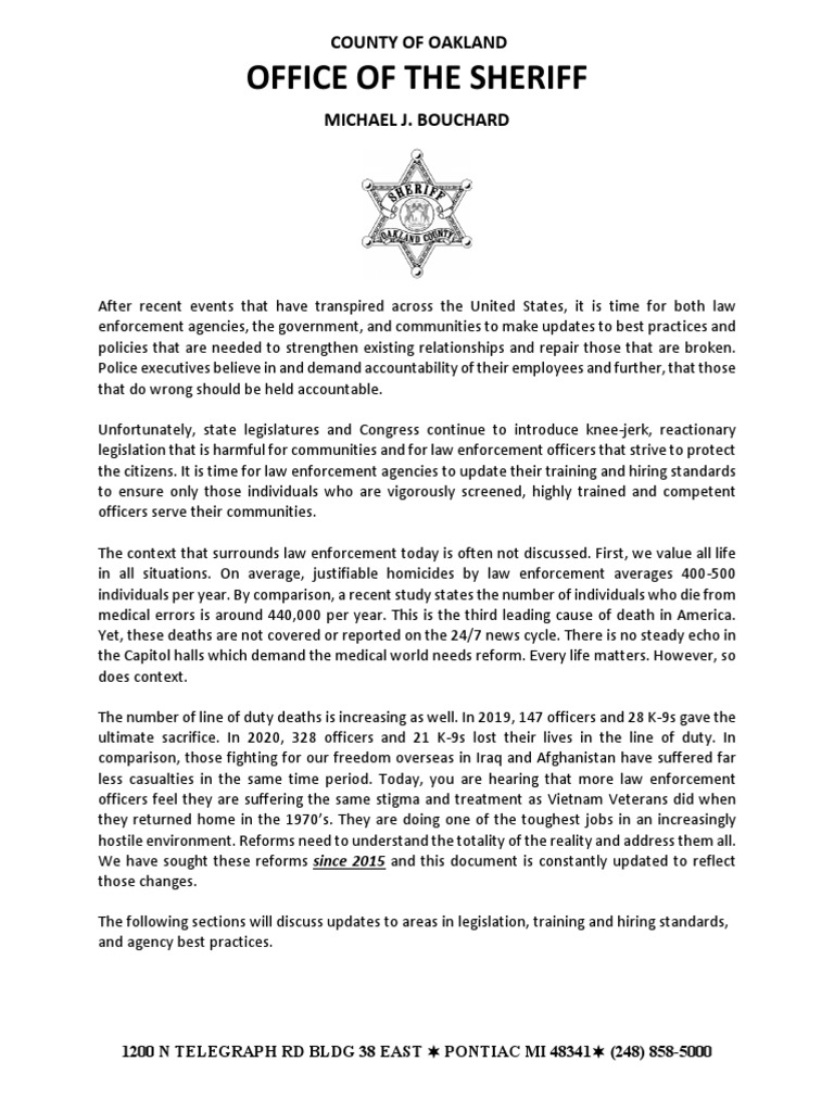 Oakland County Sheriff Michael J. Bouchard Issued Statement On The ...