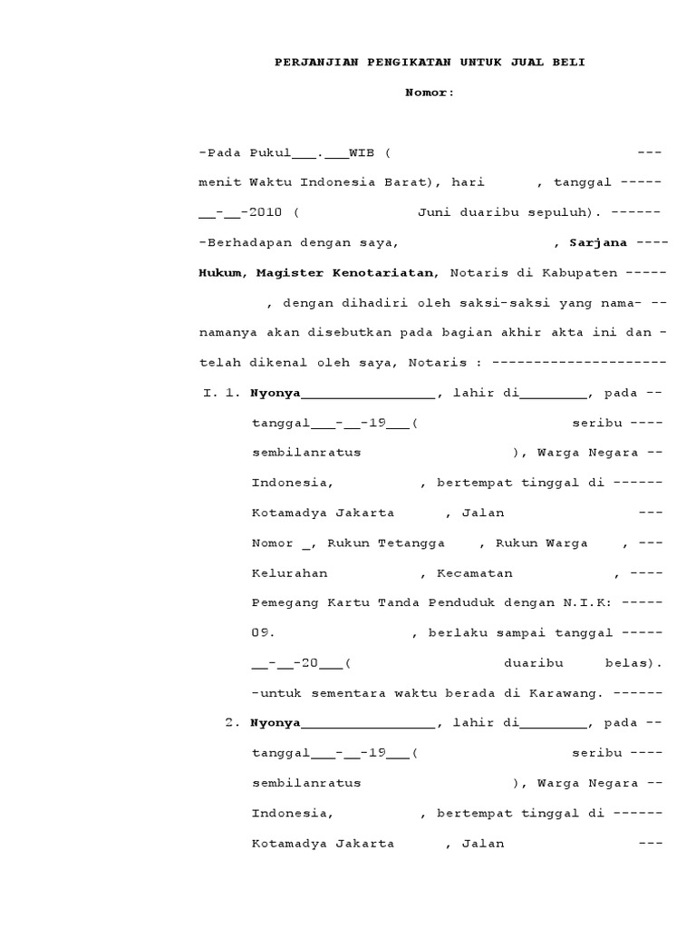 Contoh Akta PPJB Jual Beli Tanah | PDF