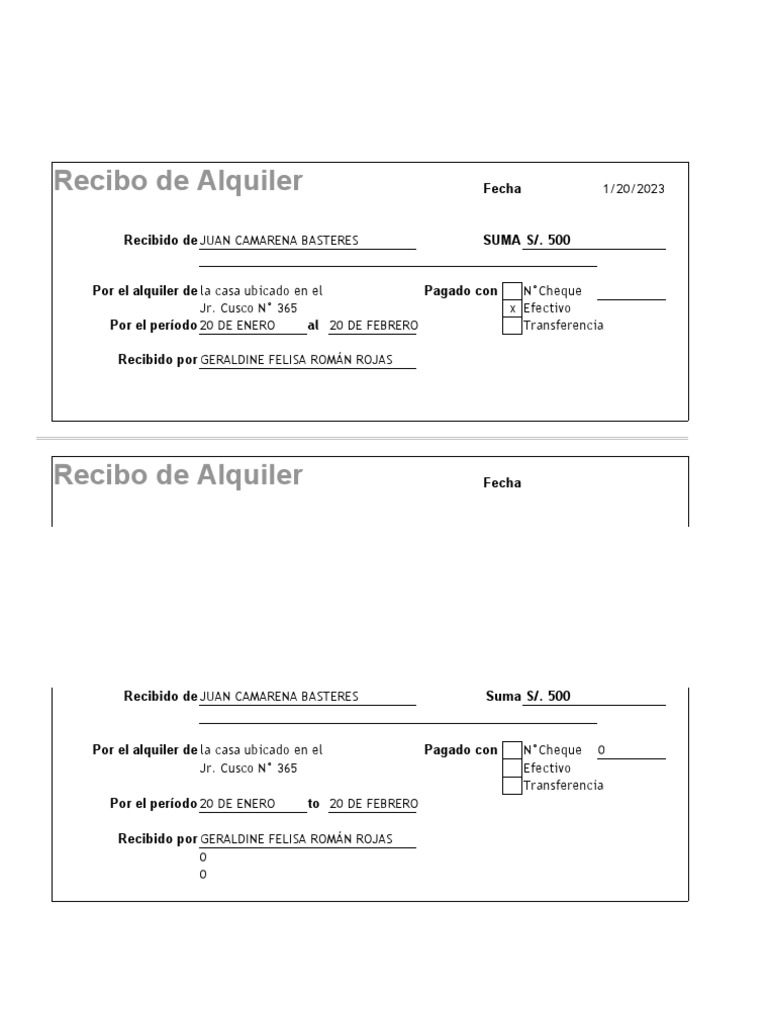 Recibo de Alquiler en Excel | PDF